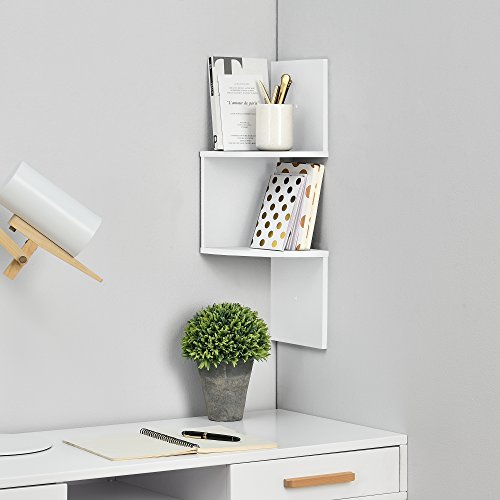 [en.casa] Scaffale Angolare da Parete Design Zigzag con 3 Ripiani Arrotondati Mobile Salvaspazio da Muro 60,9 x 19,5 x 19,5 cm - Bianco