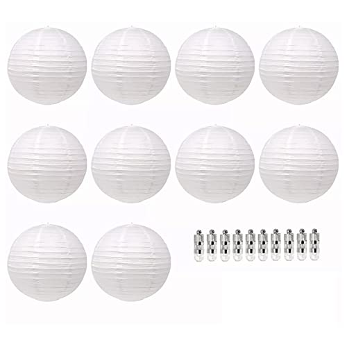 Chinese White Paper Lantern Decorative Round Paper Lanterns with 10 LED Lights for Wedding Party Christmas Party Decor