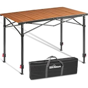 Portable Outdoor Adjustable Height Camping Table, Large for 2-6 Person, Foldable Roll-up Aluminum Camp Table with Carry Bag for Picnic, Camp, Sturdy, Stable, Loads 220 Lbs