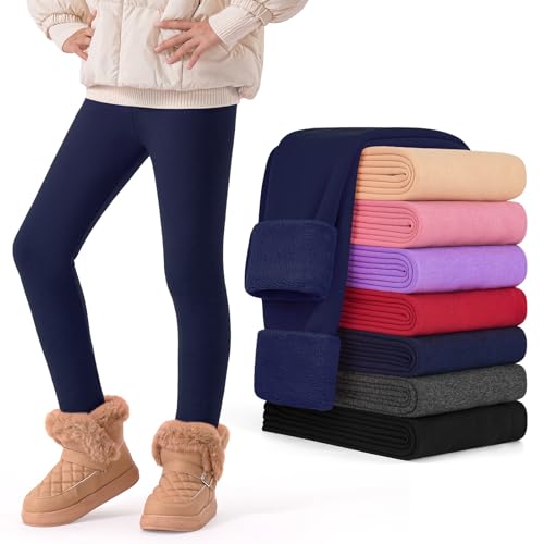 Girls Fleece Lined Leggings Kids Winter Warm Leggings Thermal Full Length Pants