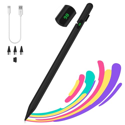 MoKo Stylus Pen for Touch Screen, Tablet Pen with Power Display, Active Universal Stylus Pen Compatible with iPad/iPhone/Samsung/Tablet Devices and Other iOS/Android Smartphone, Black