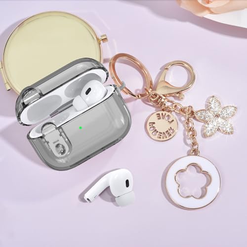 Image of Case for Apple Airpods iPods Pro 3 Cases Cover Clear 2025 Cute Women, VISOOM Cute Air Pods Pro3 Case Clear Transparent Airpods iPods Pro 3rd Gen Protective Cases with Keychain /Lock /Cleaning Kit-Black