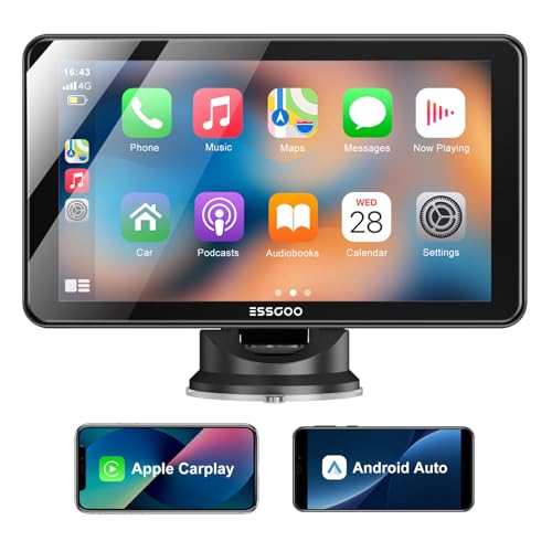 ESSGOO A-pple CarPlay & Android Auto,Pantalla CarPlay IPS de 7 Pulgadas,con función Super Link,Compatible con Sistema Manos...