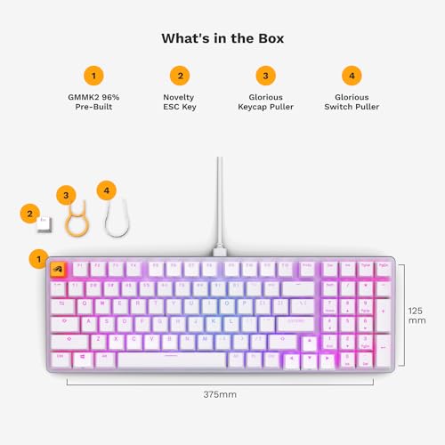 Image of Glorious GMMK 2 RGB Mechanical 96% White Gaming Keyboard- TKL Hot Swappable DIY White Mechanical Keyboard - Wired, RGB Backlit,- PC Setup Accessories- 96%,