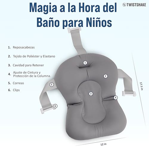 Miniatura 4 de Twistshake 78829 Asiento De Baño Para Bebé, Antideslizante, Suave, Flotante, Cojín De Aire, Gris Pastel, Talla Única, 1 Unidad, Sin Baño