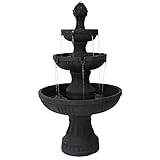 Sunnydaze Flower Blossom Outdoor Water Fountain - 3-Tiered Fountain for Patio & Backyard Waterfall Feature - 43 Inch Tall - Black