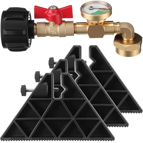 HappyAlley Propane Refill Adapter Kit with Propane Cylinder Stand Base, Refill Adapter 20lb to 1lb Converter with Gauge and Control Valve for Refillable Cylinder, for Outdoor Cooking & Grills