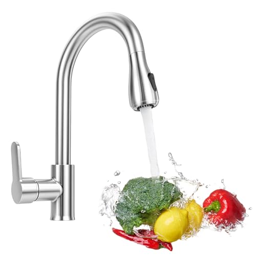 Robinet de cuisine pivotant à 360° haute pression avec douchette extractible, mitigeur d'évier, argenté