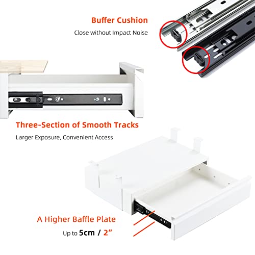 OSteed Under Desk Drawer 18", Pull-out Storage Organizer with Tall Brackets Mounted Under Wooden Table with a Max 2" Crossbar, White_Tall Version by OSteed - Image 3
