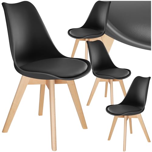 tectake® Lot de 4 Chaises de Salle à Manger Design Scandinave Chaise Confortable Rembourrée avec Pieds en Bois Massif Meuble Salon pour Salon, Coiffeuse,...