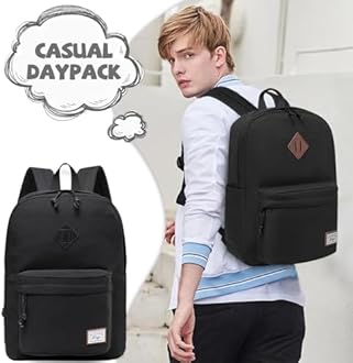 School Backpack, Lightweight Water-Resistant Rucksack 17.3L Large Capacity Backpack for Men Women Teenagers Casual Daypack Travel Work Hiking