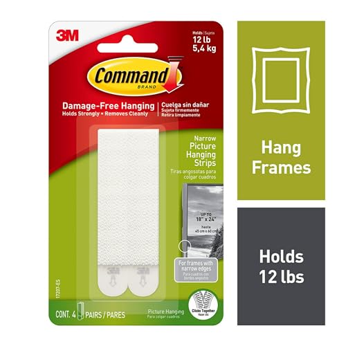 Command Narrow Picture Hanging Strips, White, 8-Sets