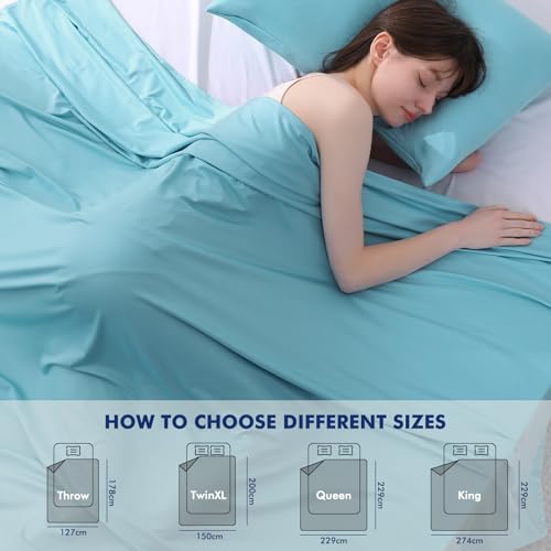 Image of Elegear Cooling Blankets for Hot Sleeper Queen, Arc-Chill 3.0 Cool Fiber with Silver Ion for Sensitive Skin, Ultra Lightweight Breathable Summer Cold Blanket for Home Bed Couch Office Camping, Blue
