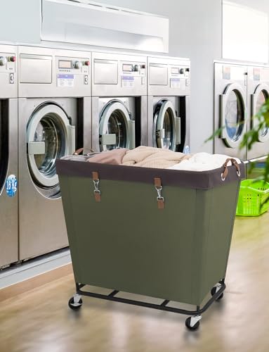Image of StorageWorks Laundry Basket with Wheels for Clothes, 320L Green Hamper Cart
