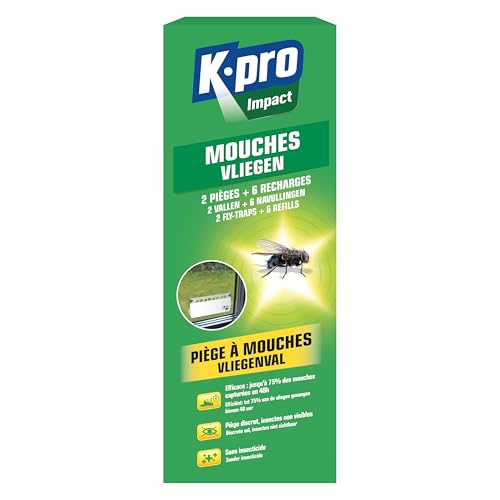 K.PRO VERT - Pièges à mouches - Efficace : jusqu'à 75% des mouches sont capturées en 48 heures - Pièges discrets - 2 pièges + 6 recharges