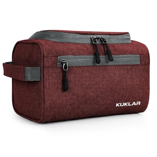 Image of KUKLAR Large Travel Toiletry Bag for Men, Water-Resistant Canvas Dopp Kit with Front Zipper Pocket, Portable Bathroom Hygiene & Grooming Organizer Bag for Vacation & Gym(Maroon)