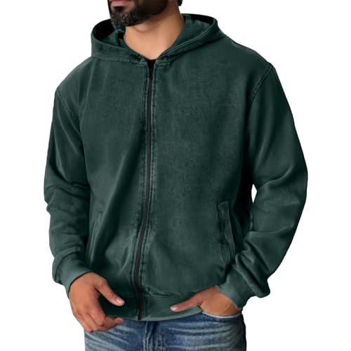 Mens Zip Up Hoodies Retro Washed Long Sleeve Fall Oversized Sweatshirts Wash Y2K Jacket with Pockets3