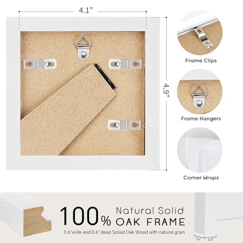 4x4 Oak Wood Picture Frame - 4"x4" Photo Frame, 4x4 Picture Frame Wood, Natural Solid Wooden Picture Frames for Wall Art Photo and Prints(3 Pack, White)