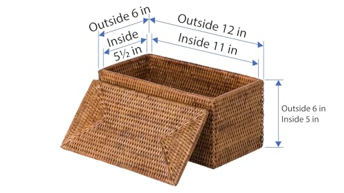 KOUBOO La Jolla Rattan Box, Toilet Roll Storage, Storage Boxes, Rattan Basket Decorative Boxes, Storage Container, Rectangular, Honey - Brown