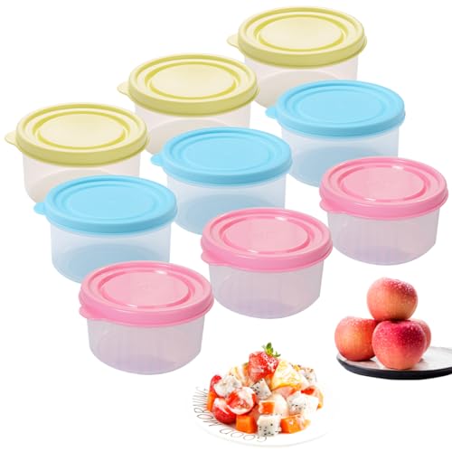 VIVIIHOO Juego de 9 tarros pequeños con Tapa de plástico, a Prueba de Fugas, apilables, 160 ml, Aptos para microondas y congelador(9 - Circular)