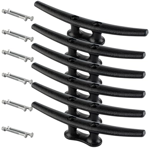ORLANG 8 Inch Dock Cleats, Electrophoretic Coated Black Boat Cleats with Hardware, Boat Dock Cleats Rope Cleat for Boat Docks, Decks or Nautical Decor (6 Pack)