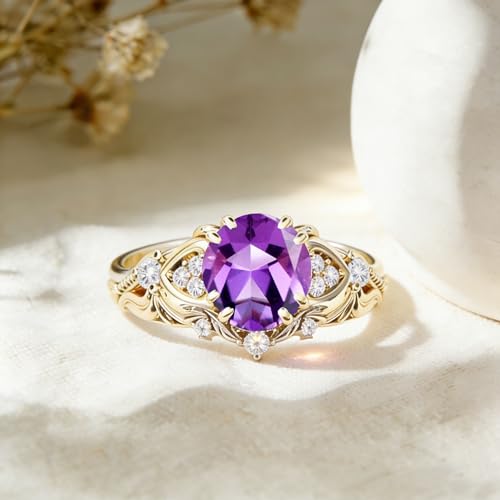 Image of Gemstone Vintage Rings for Women s925 Sterling Silver Round Cut 1.0 Carat Gemstone with Moissanite Promise Engagement Anniversary Ring for Her
