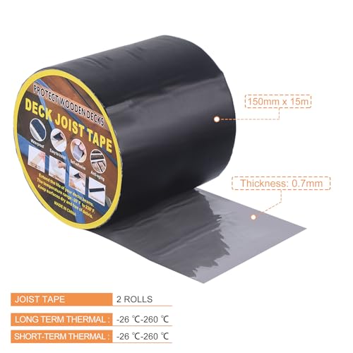 Image of uxcell Deck Joist Tape 6 inch x 50', 4 Rolls Butyl Joist Tape for Decking, Waterproof Deck Joist Flashing Tape for Wood Joists and Beams Black