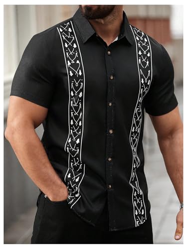 Men's Vintage Bowling Shirts Short Sleeve Button Up Tropical Beach Summer Shirts3