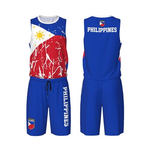 Philippines Flag Grain (2) Basketball Jersey Uniform Suit for Men Adults Training Athletic Set