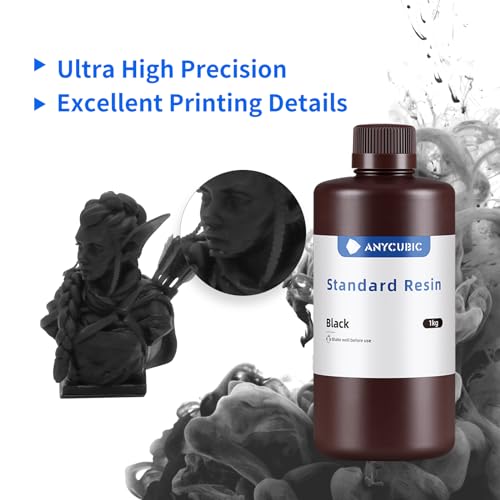 ANYCUBIC 3D Printer Resin 1KG, Standard 405nm UV Fast Curing Photopolymer Resin with High Precision and Low Shrinkage for 8K/14K LCD Resin 3D Printer, Black