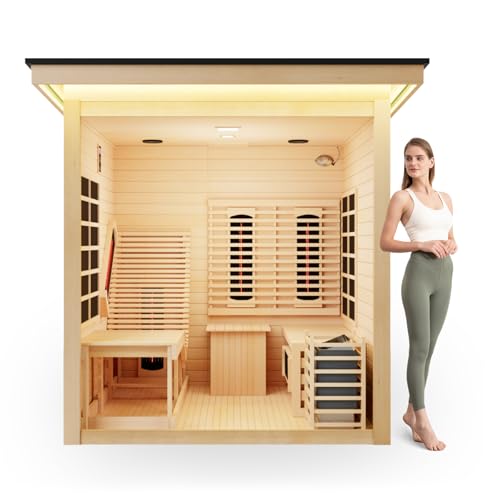 ZONEMEL Outdoor Hybrid Sauna with Recliner, Canadian Hemlock