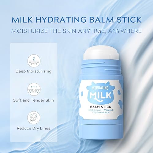 Milk Face Moisturiser, Milk Hydrating Balm Stick, Hydrating Face Cream for Dry & Sensitive Skin, Makeup Base, Face & Body Moisturizer with Hyaluronic Acid, Tender Skin, 40g - Image 3