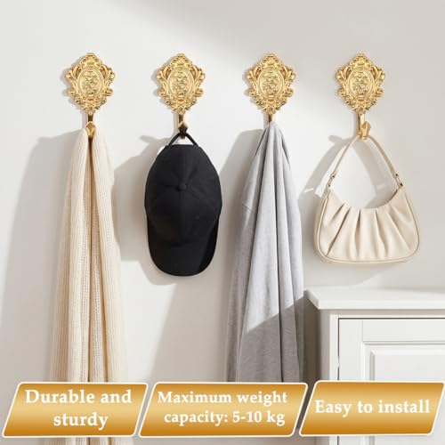 Image of HASTHIP BrandName wall Hooks Vintage zinc Alloy Curtain Holdback Hooks with Ornate Golden Finish, Decorative Embossed Design, Durable Metal Construction, Easy Mounted Installation for Window Styling