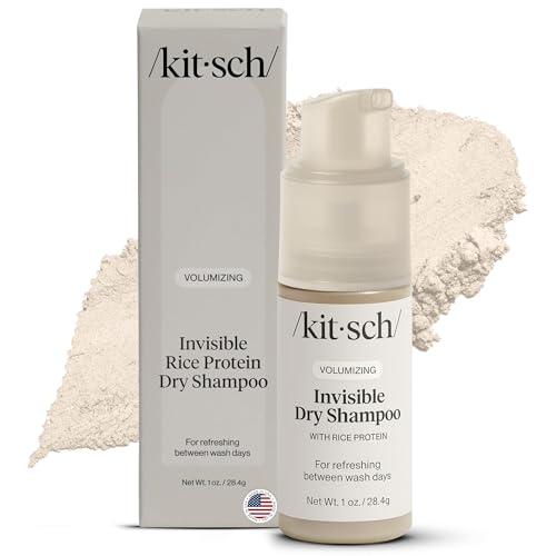 Kitsch Volumizing Rice Protein Dry Shampoo Powder - Dry Shampoo for Women & Men, No White Cast, Absorbs Oil, Non-Greasy, Light-to-medium Hair Colors, Travel Size | Ideal Gifts for Women- Invisible 1oz