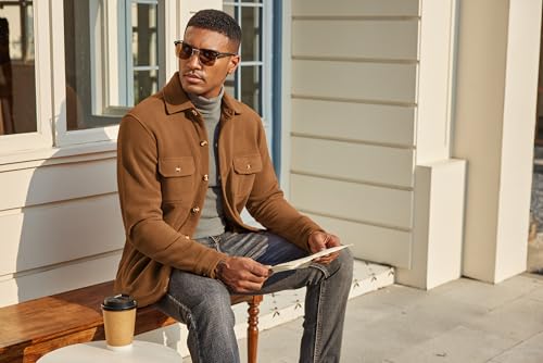 COOFANDY Men's Polar Fleece Shacket Long Sleeve Casual Button Down Shirt Jacket with Pockets,Camel,3XL — view 4