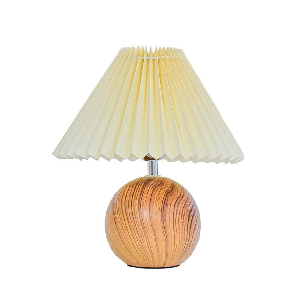 T2H9B5V4G8 Desk Lamp Retro Ceramic Table Lamp Pleated Lampshade Bedroom Nightstand Round Night Light