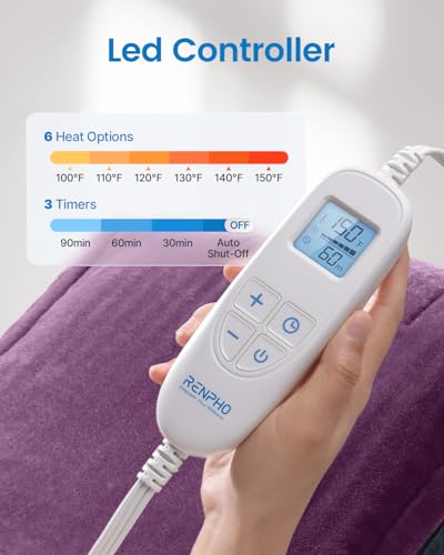 Image of RENPHO Electric Heating Pad for Back, Mothers Day Gifts & Birthday Gifts for Women Men Mom Dad, FSA Eligible & HSA Store, Neck and Shoulder Heat Pad, Fast Heating, 24 inchx33 inch, ETL Certified, Purple