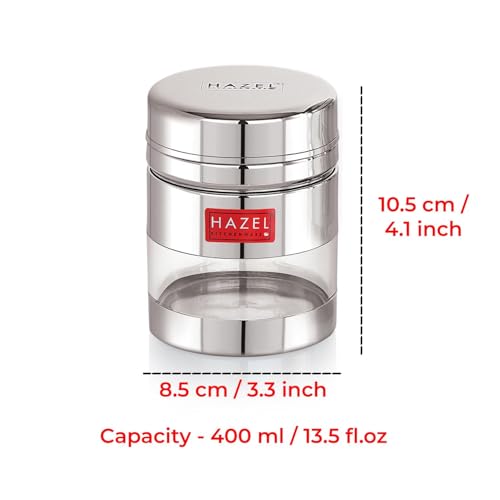 Image of HAZEL Stainless Steel See Through Transparent Container | Kitchen Air Tight Storage Dabba Container, 400 ML