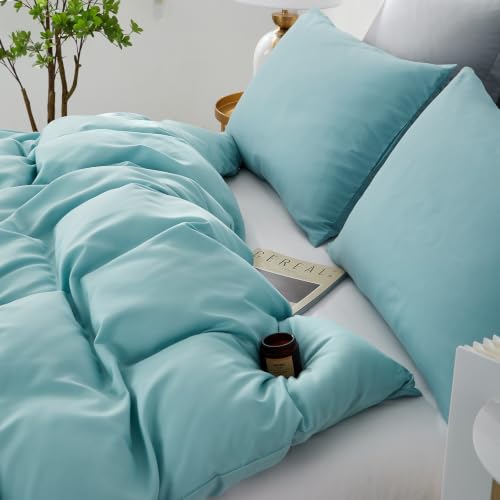 Freyamy Bettwäsche 135x200 Blau Unifarben Bettwäsche-Sets Uni Microfaser ÖKO-TEX Deckenbezug 1 Bettbezug mit Reißverschluss und 1… – Ansicht 4