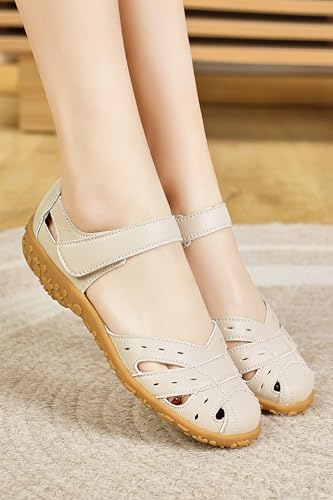 Women's Casual Closed Toe Sandals Leather Hollow Out Orthopedic Sandals for Summer Beach Outdoor4