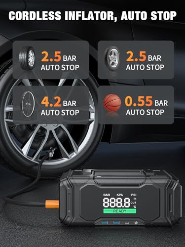 image for AVAPOW Car Battery Jump Starter 4000A Peak with Air Compressor, 12V 15