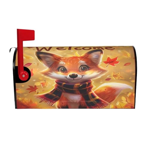 Image of Dujiea Autumn Fox Welcome Mailbox Wrap - Waterproof Magnetic Post Box Cover, Standard Size 21 inchX 18 inch Garden Yard Outside Farmhouse Home Decor