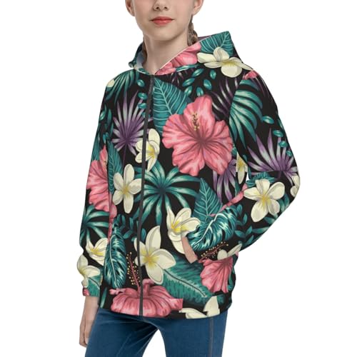 Green Tropical Leaves Kid Hoodies Boys Zip Up Sweatshirts Girls Pullover with Pocket