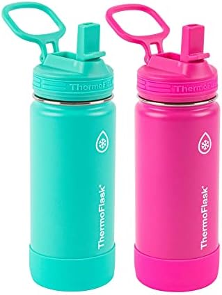 ThermoFlask Double Wall Vacuum Insulated Stainless Steel 2-Pack of Water Bottles, 16 Ounce, Aquamarine/Storm Pink