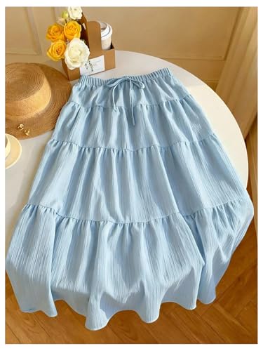 Image of Verdusa Women's Long Maxi Skirt Boho Flowy Flared Ruffle Skirts 2026 Beach Vacation Summer Going Out Outfits