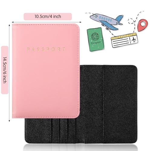 12 Pcs Passport Holder Cover Waterproof Leather Travel Wallet Passport Case for Women Men Family(Black, Pink)2
