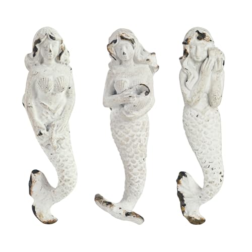 SOFFEE DESIGN Set of 3 Mermaid Knobs, White Metal Drawer Pulls for Beach Coastal Bedroom Furniture, Mermaid Lover Gift Idea