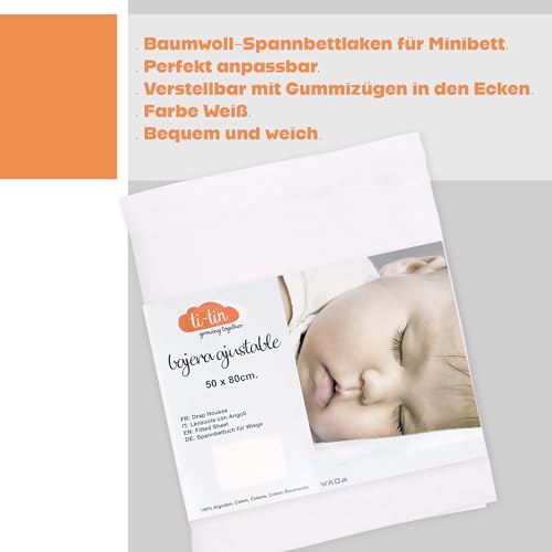 Ti Tin | 2er Packung Spannbetttücher für Kinderbett | 100% Baumwolle in Weiss | Verstellbar mit Gummizug | 50 x 80 cm – Ansicht 5