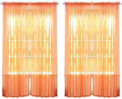 J&V TEXTILES 4-Pieces Sheer Solid Sheer Window Curtains 84 - Window Treatment Rod Pocket Voile Drape/Panel Sets for Patio Door (Orange)*