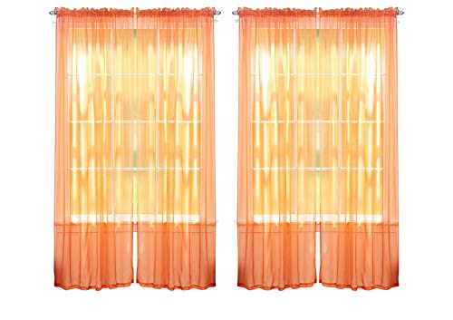 J&V Textiles 4-Pieces Sheer Solid Sheer Window Curtains 84 - Window Treatment Rod Pocket Voile Drape/Panel Sets For Patio Door (Orange)* #TOP3